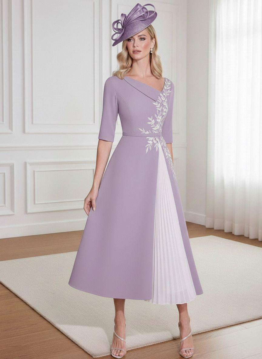 A-Line/Princess 3/4 Sleeves Tea-Length Mother of the Bride Dresses with Ruffles & Appliques