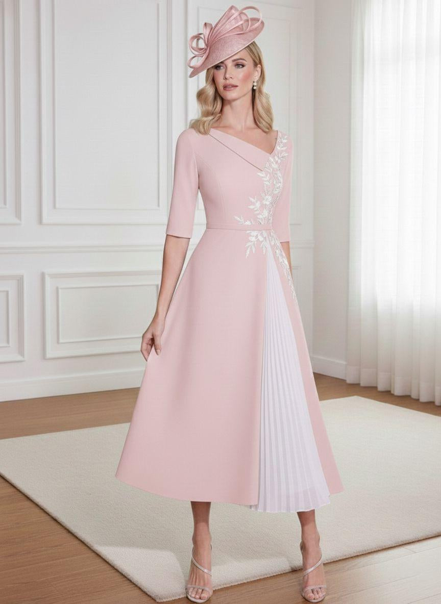 A-Line/Princess 3/4 Sleeves Tea-Length Mother of the Bride Dresses with Ruffles & Appliques