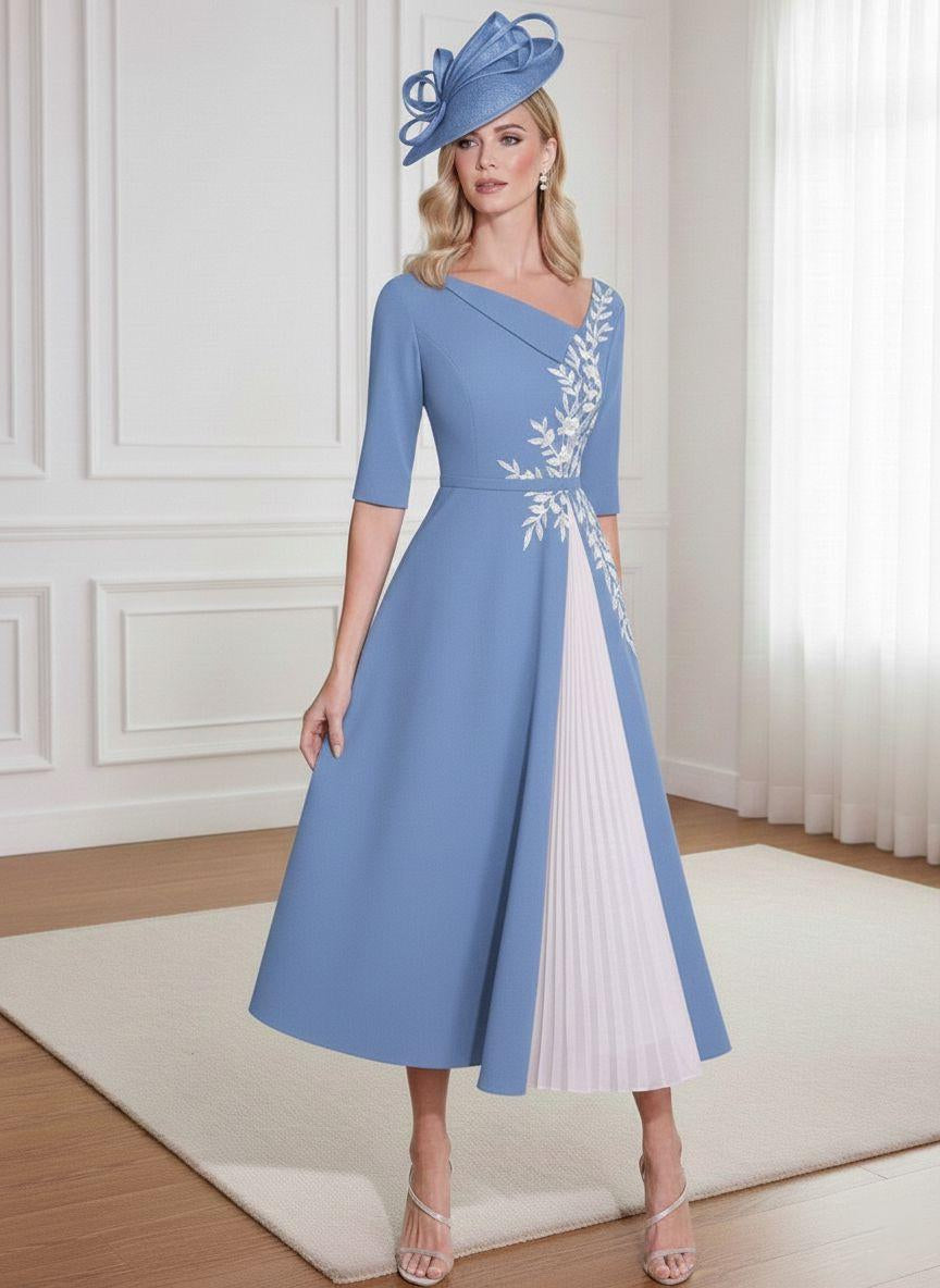 A-Line/Princess 3/4 Sleeves Tea-Length Mother of the Bride Dresses with Ruffles & Appliques