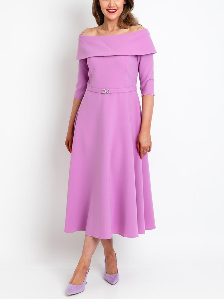 A-Line/Princess Off-the-Shoulder 3/4 Sleeves Tea-Length Mother of the Bride Dresses with Sash