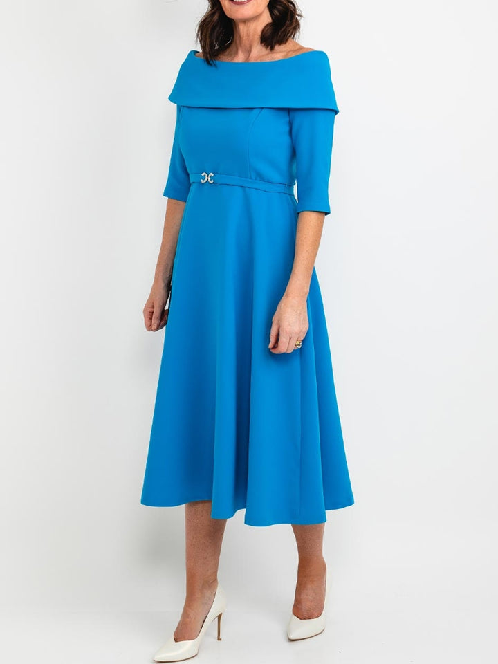 A-Line/Princess Off-the-Shoulder 3/4 Sleeves Tea-Length Mother of the Bride Dresses with Sash