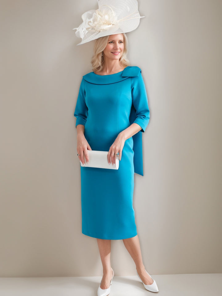 Sheath/Column Bow Neck 3/4 Sleeves Tea-Length Mother of the Bride Dresses