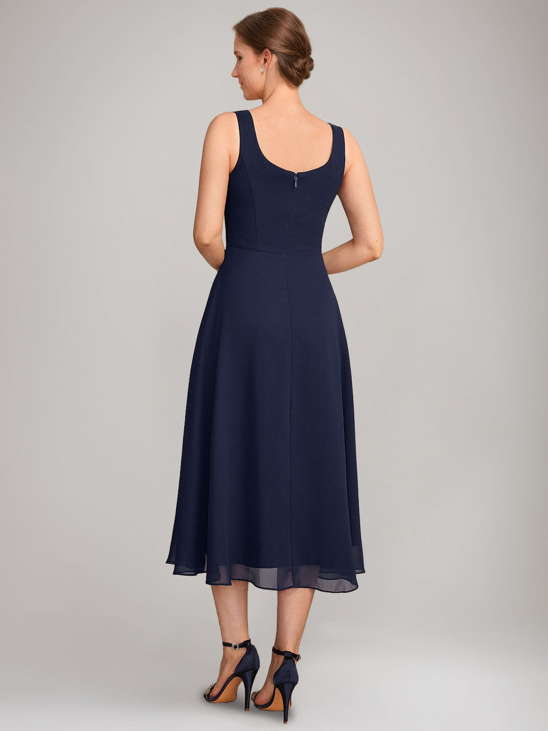 A-Line/Princess Square Neck Sleeveless Tea-Length Mother of the Bride Dresses with Long Jacket