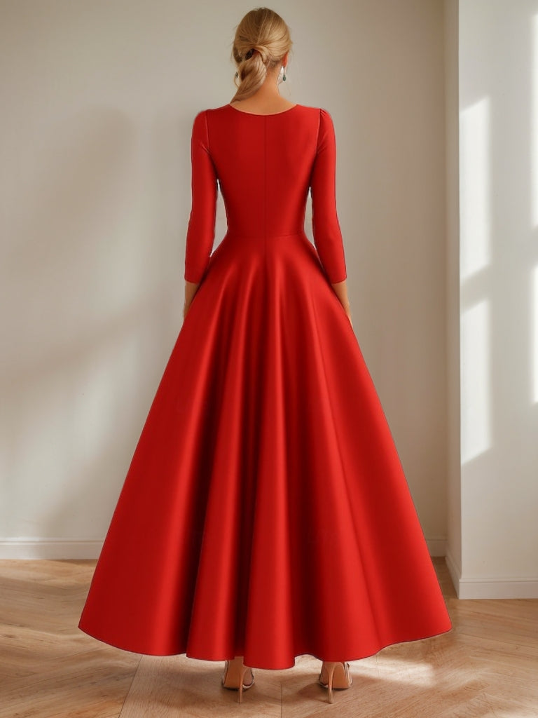 A-Line/Princess V-Neck 3/4 Sleeves Ruched Floor-Length Pleated Mother of the Bride Dresses with Bow