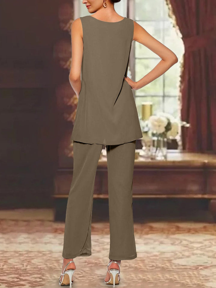 Chiffon Sequins Scoop Mother of the Bride Pantsuits with Jacket