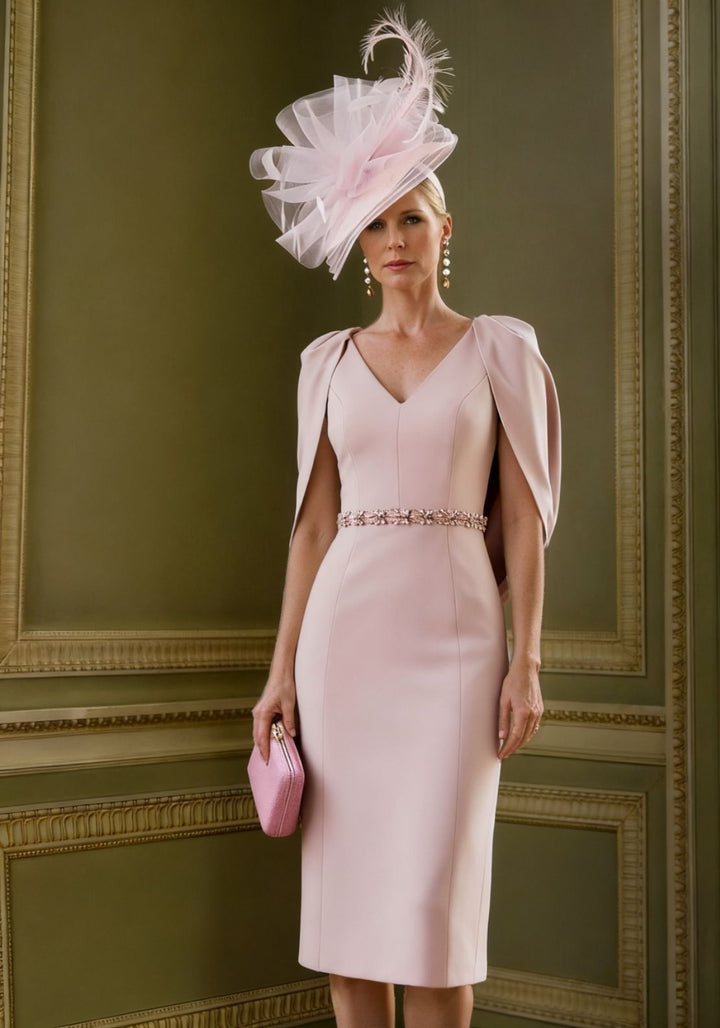 Sheath/Column Knee-Length V-Neck Mother of the Bride Dresses with Cape