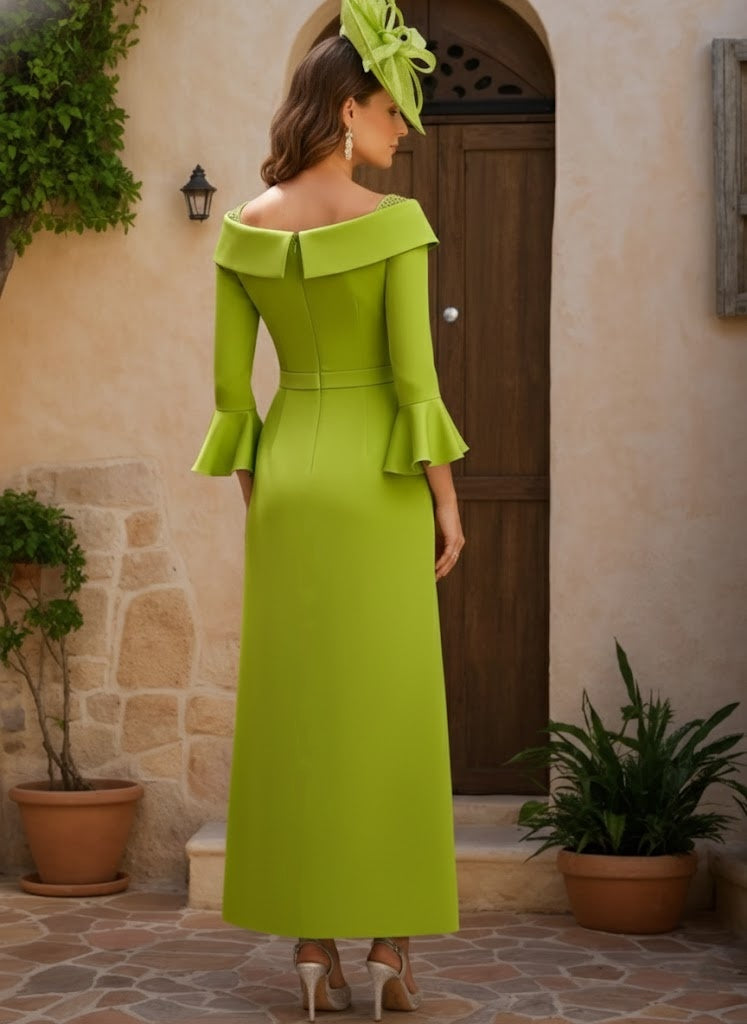 Sheath/Column Ankle-Length V-Neck Mother of the Bride Dresses Long Sleeves Ruched
