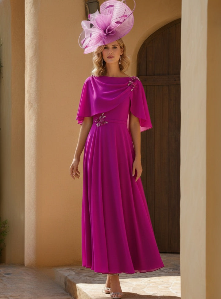 A-Line/Princess Chiffon Wedding Guest Dresses Cape Bateau Neckline