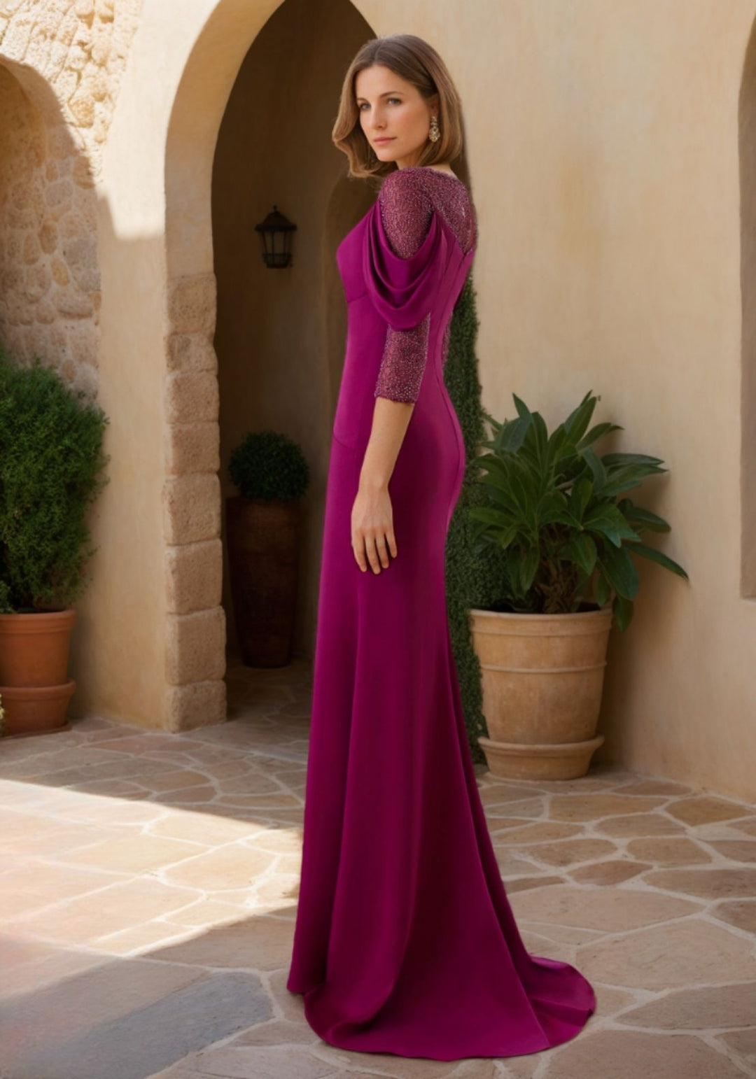 Sheath/Column Scoop Floor-Length Wedding Guest Dresses with Beading