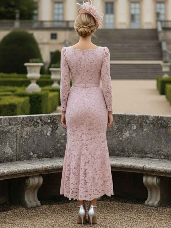 Sheath/Column Lace Long Sleeves Square Collar Mother of the Bride Dresses Ankle-Length