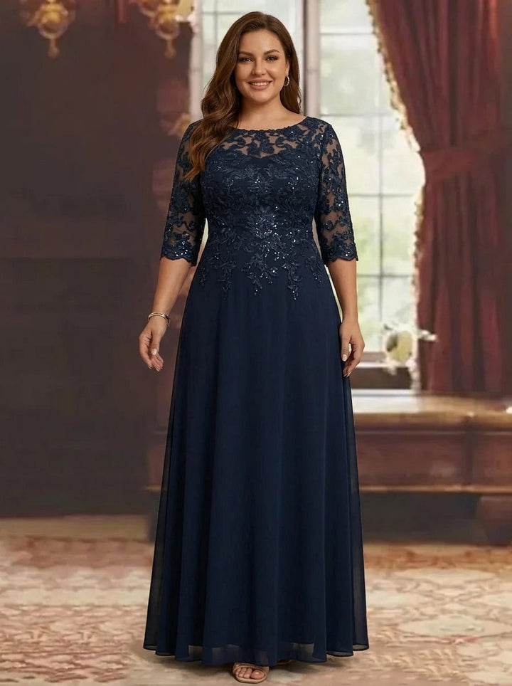 A-Line/Princess Chiffon Scoop Plus Size Mother of the Bride Dresses Half Sleeves Lace Ankle-Length