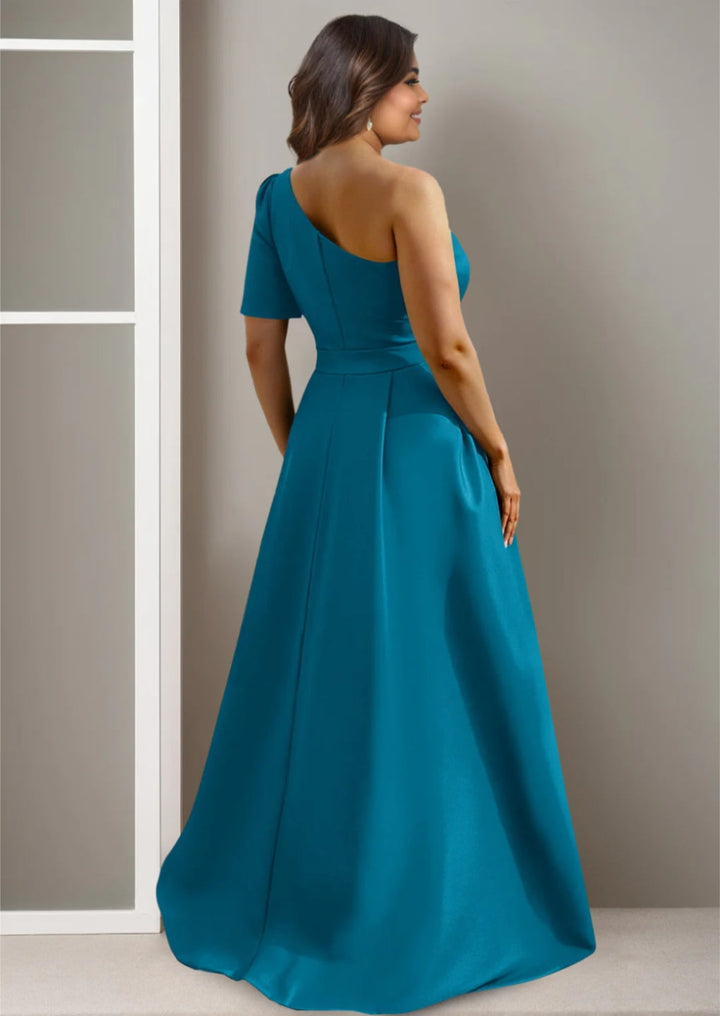 A-Line/Princess One-Shoulder Satin Plus Size Mother of the Bride Dresses With Flower Floor-Length