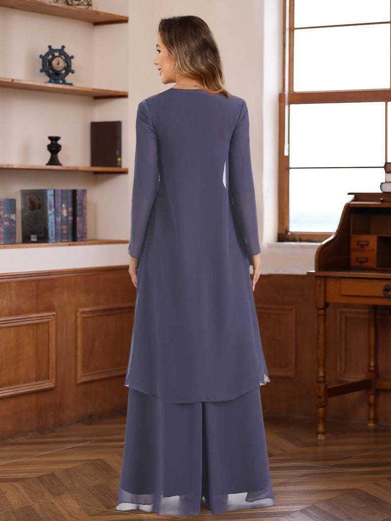 A-Line/Princess 2 Pieces Chiffon Sweetheart Mother of the Bride Dresses with Jacket Ankle-Length Long Sleeves
