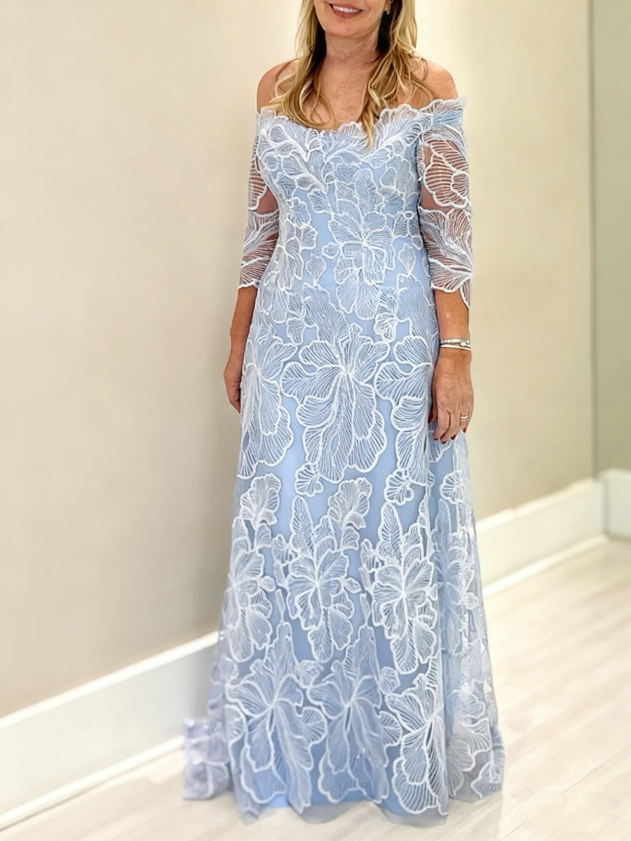 A-Line/Princess Off-the-Shoulder Lace Mother of the Bride Dresses 3/4 Sleeves Floor-Length