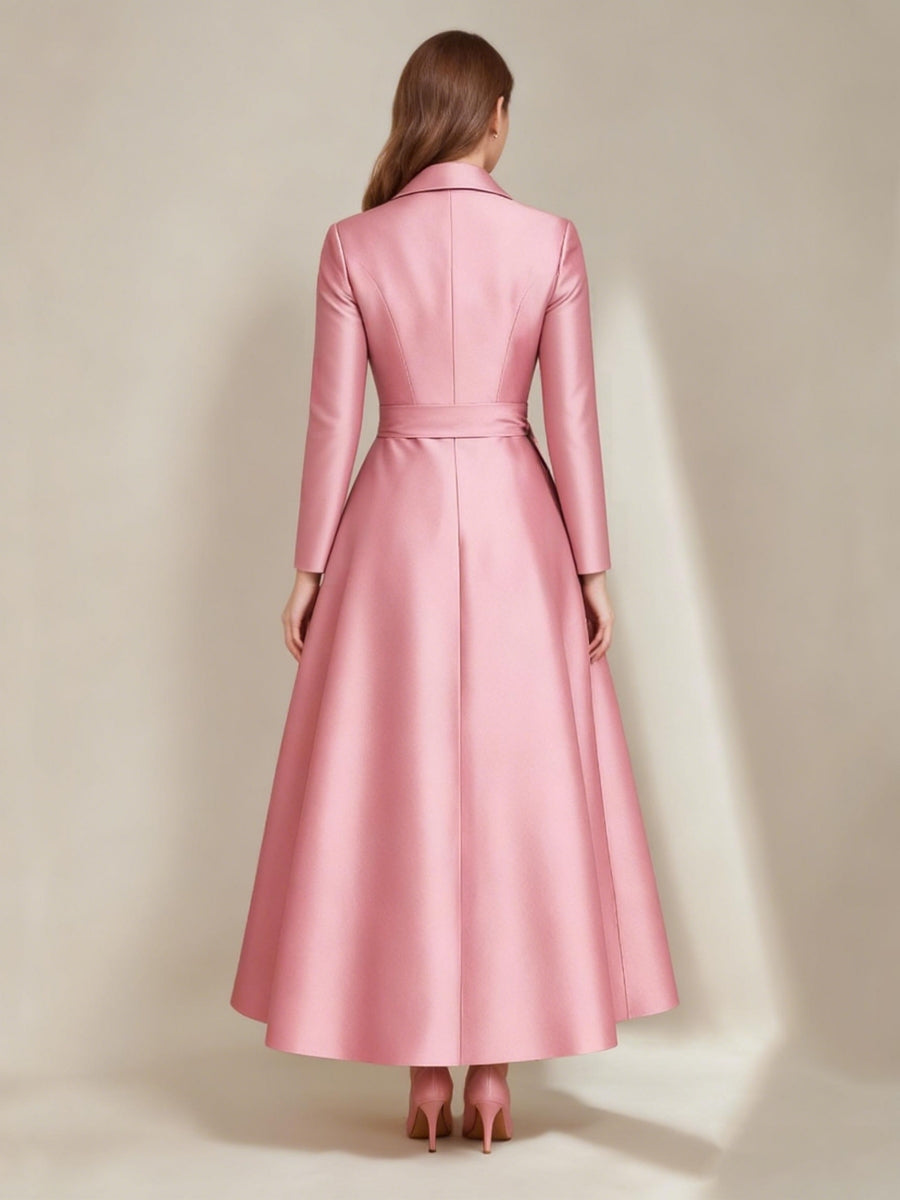 A-Line/Princess V-Neck Satin Mother of the Bride Dresses Long Sleeves Ankle-Length Bowknot