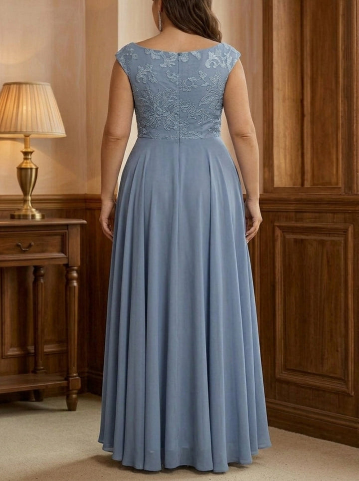 A-Line/Princess Scoop Chiffon Plus Size Mother of the Bride Dresses Lace Sequins Floor-Length Sleeveless Pleated