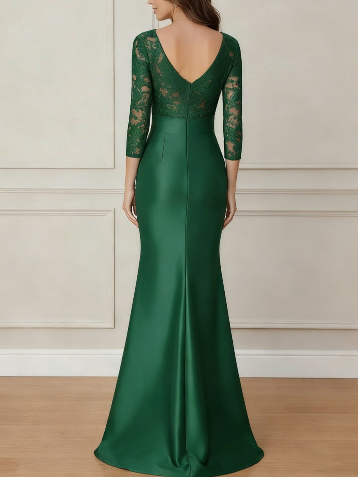 Trumpet/Mermaid Scoop Satin Mother of the Bride Dresses With Bow Lace 3/4 Sleeves Floor-Length