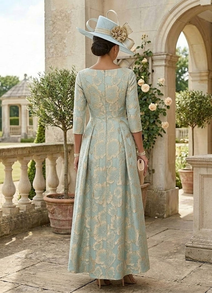 A-Line/Princess Scoop Satin Mother of the Bride Dresses 3/4 Sleeves Ankle-Length Floral