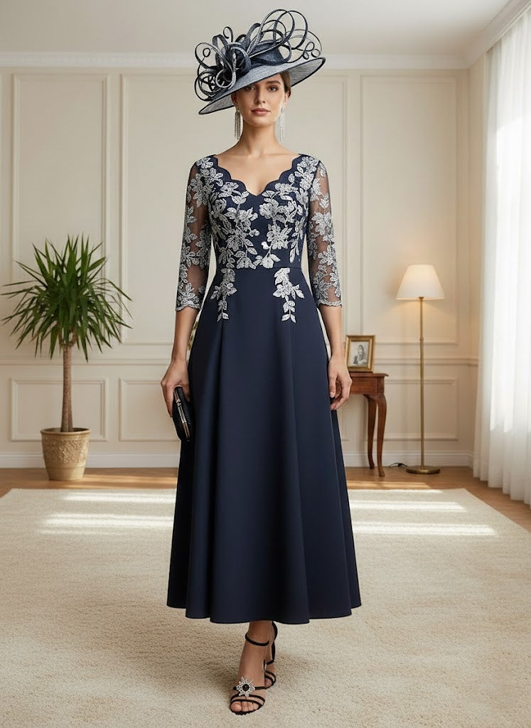 A-Line/Princess V-Neck Stretch Satin Mother of the Bride Dresses Lace ...