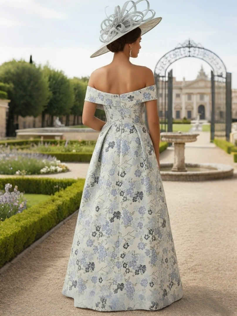 A-Line/Princess Off-the-Shoulder Printed Satin Mother of the Bride Dresses Sleeveless Floral Floor-Length