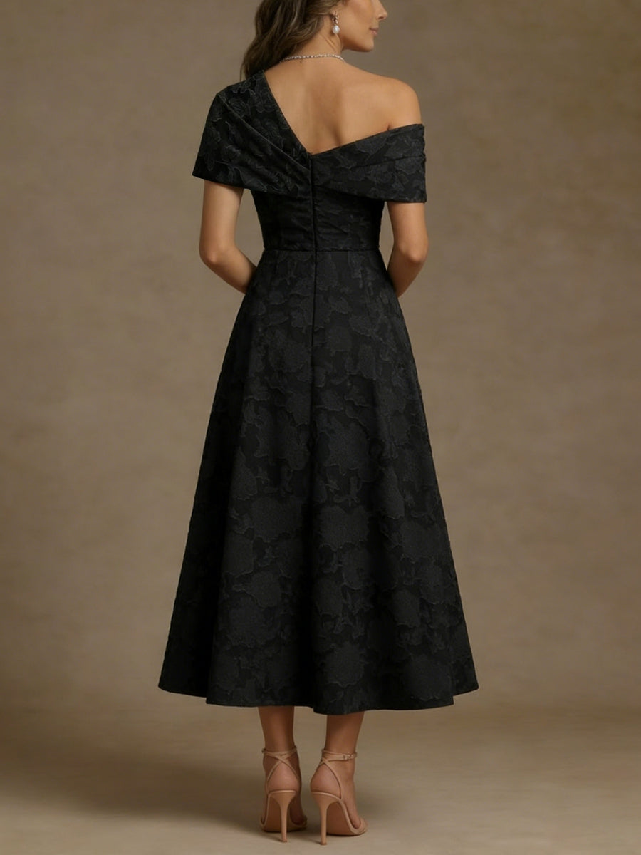 A-Line/Princess One-Shoulder Floral Burnout Mother of the Bride Dresses Sleeveless Tea-Length Ruched