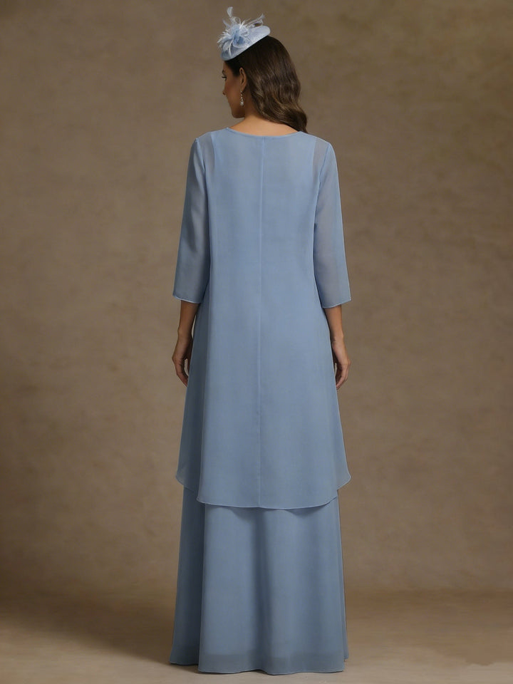 2 Pieces A-Line/Princess Scoop Chiffon Mother of the Bride Dresses with Jacket Floor-Length 3/4 Sleeves Lace