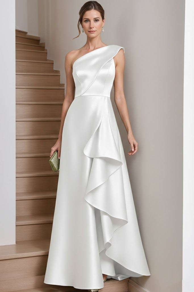 A-Line/Princess One-Shoulder Satin Mother of the Bride Dresses Sleeveless Floor-Length Ruffles