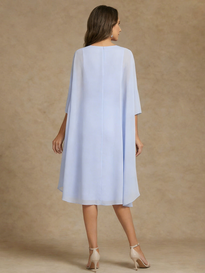 A-Line/Princess 2 Pieces Scoop Chiffon Mother of the Bride Dresses with Jacket Lace Tea-Length 3/4 Sleeves Ruffles