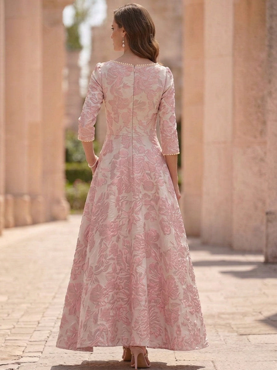 A-Line/Princess Scoop Jacquard Mother of the Bride Dresses Floral Ankle-Length 3/4 Sleeves