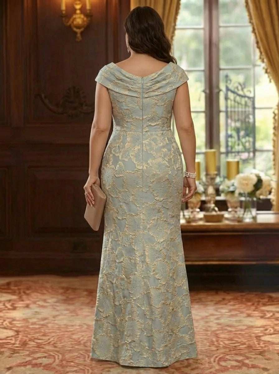 Sheath/Column Cowl Neck Jacquard Plus Size Mother of the Bride Dresses Floral Floor-Length Sleeveless