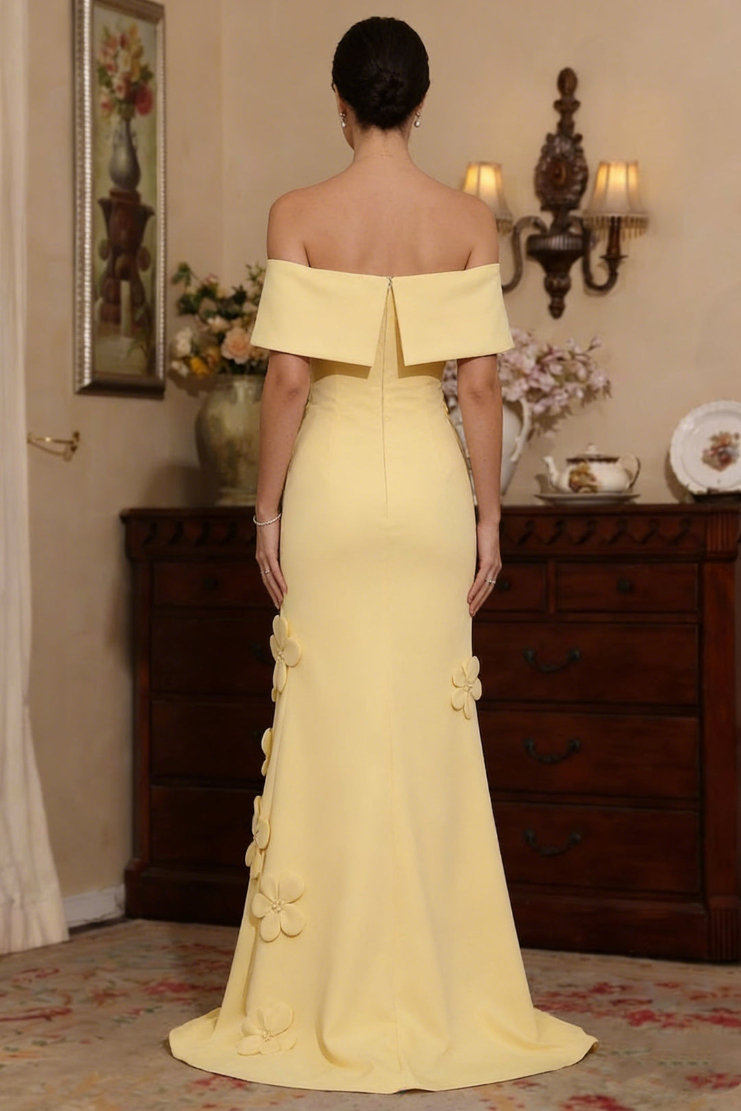 Trumpet/Mermaid Off-the-Shoulder Stretch Satin Mother of the Bride Dresses with 3D Flower Sleeveless Floor-Length