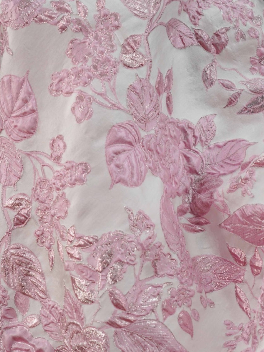 A-Line/Princess One-Shoulder Jacquard Cocktail Dresses Tea-Length Floral Ruffles Sleeveless Formal Dresses