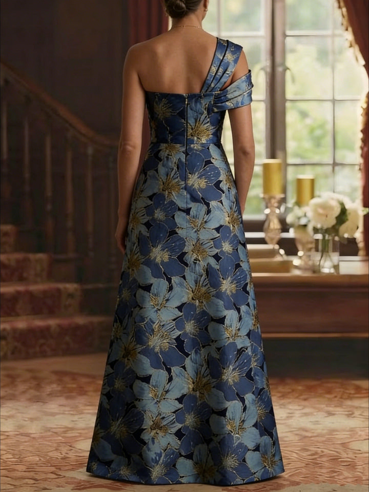 A-Line/Princess One-Shoulder Jacquard Mother of the Bride Dresses Floral Floor-Length Sleeveless