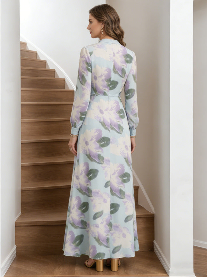 A-Line/Princess V-Neck Chiffon Mother of the Bride Dresses Asymmetrical Ankle-Length Long Sleeves Floral Ruffles