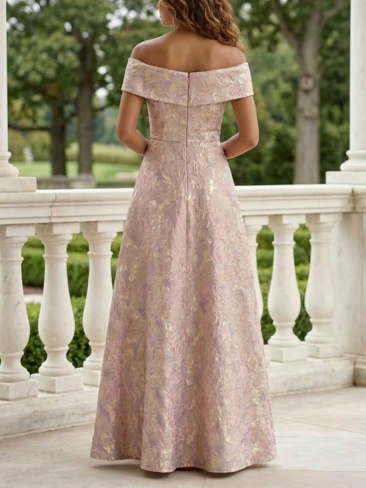 A-Line/Princess Off-the-Shoulder Jacquard Mother of the Bride Dresses Sleeveless Floral Ankle-Length