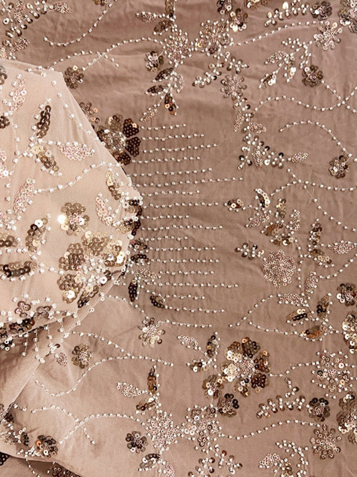 A-Line/Princess High Neck Sequins Lace Evening Dresses Satin Short Sleeves Floral Floor-Length Party Dresses