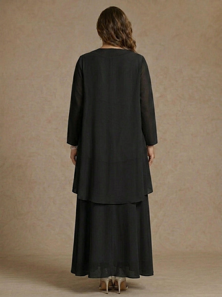 A-Line/Princess Scoop Chiffon Plus Size Mother of the Bride Dresses with Jacket & Ruffles Long Sleeves Ankle-Length