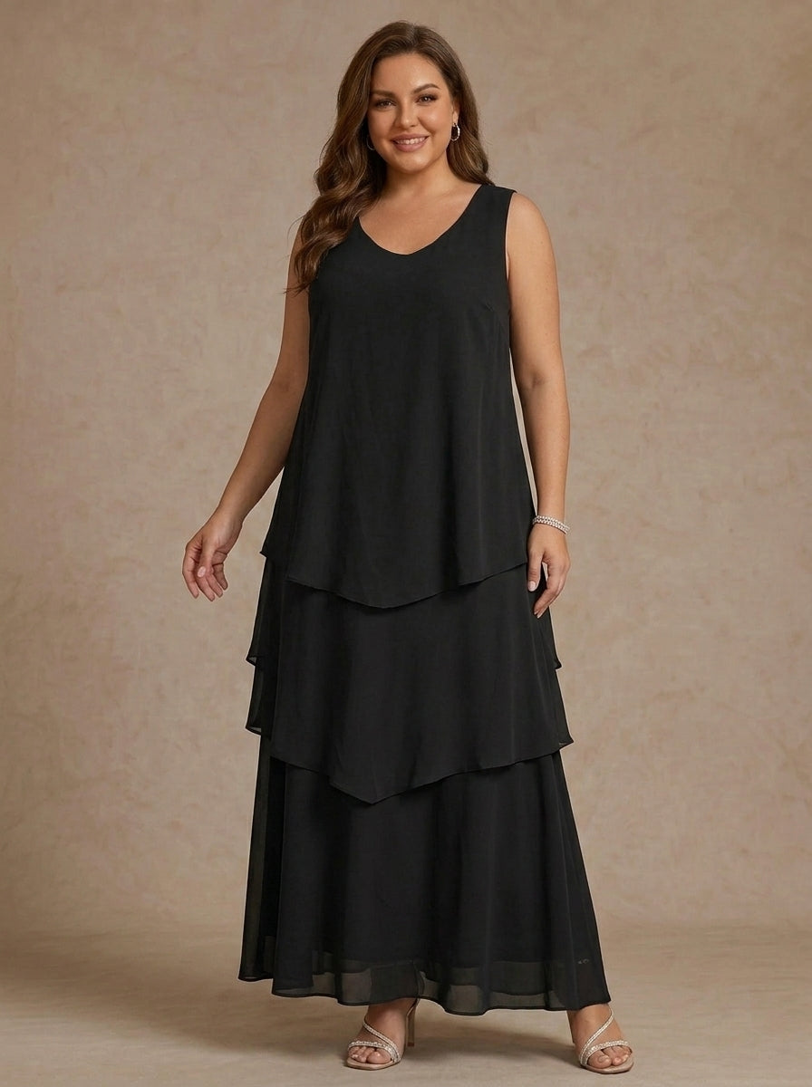 A-Line/Princess Scoop Chiffon Plus Size Mother of the Bride Dresses with Jacket & Ruffles Long Sleeves Ankle-Length