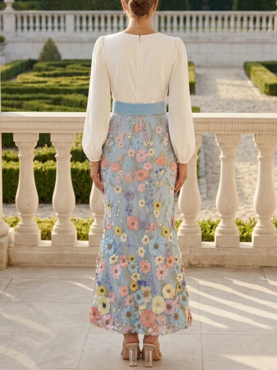 Trumpet/Mermaid V-Neck Taffeta Mother of the Bride Dresses Long Sleeves Ankle-Length Floral Belt