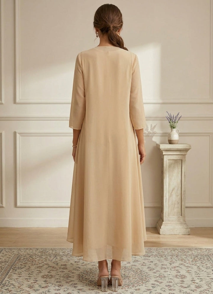 A-Line/Princess Scoop Chiffon Mother of the Bride Dresses with Jacket Lace Floral 3/4 Sleeves Ankle-Length