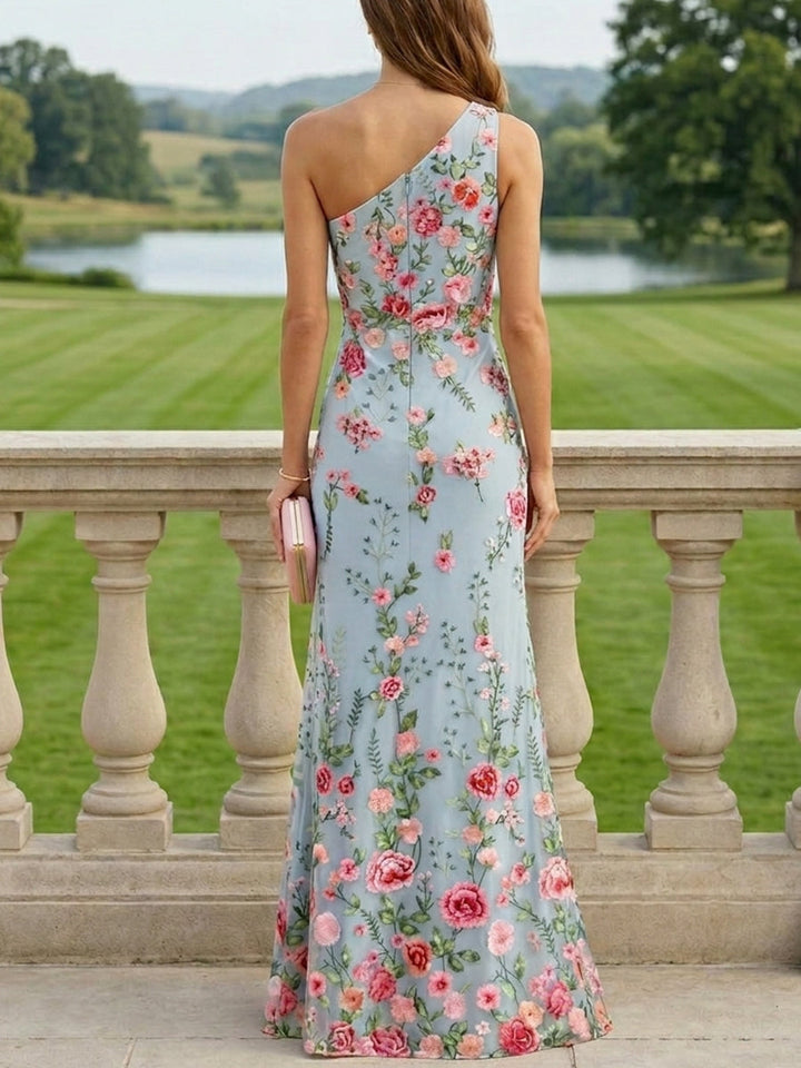 Sheath/Column One-Shoulder Lace Embroidery Mother of the Bride Dresses Sleeveless Floral Floor-Length