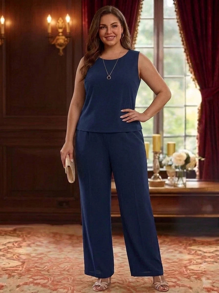 3 Pieces Suit Scoop Chiffon Plus Size Mother of the Bride Pantsuits with Jacket Floral Long Sleeves Ankle-Length