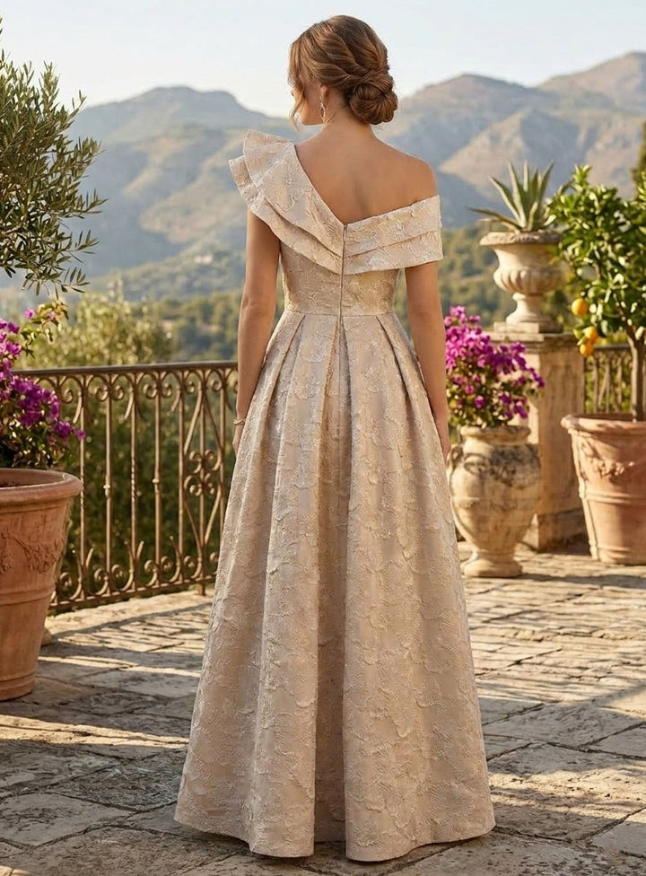 A-Line/Princess One-Shoulder Jacquard Mother of the Bride Dresses Floral Floor-Length Sleeveless Ruffles