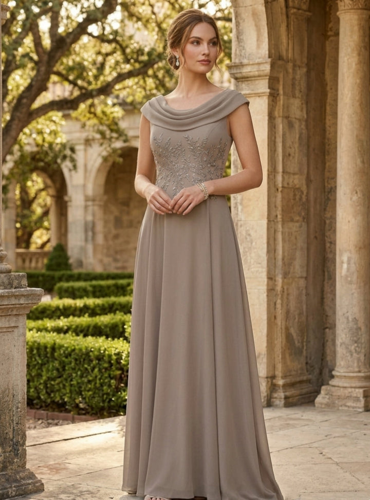 A-Line/Princess Scoop Chiffon Mother of the Bride Dresses Sleeveless Lace Floor-Length