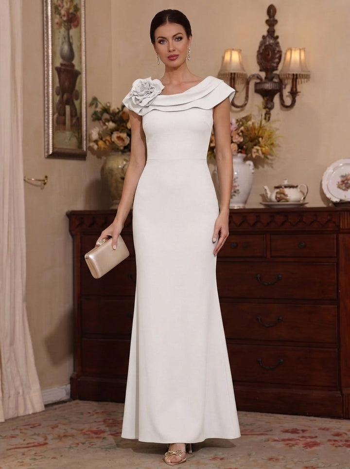 Sheath/Column Scoop Stretch Satin Mother of the Bride Dresses with 3D Flower Sleeveless Ankle-Length