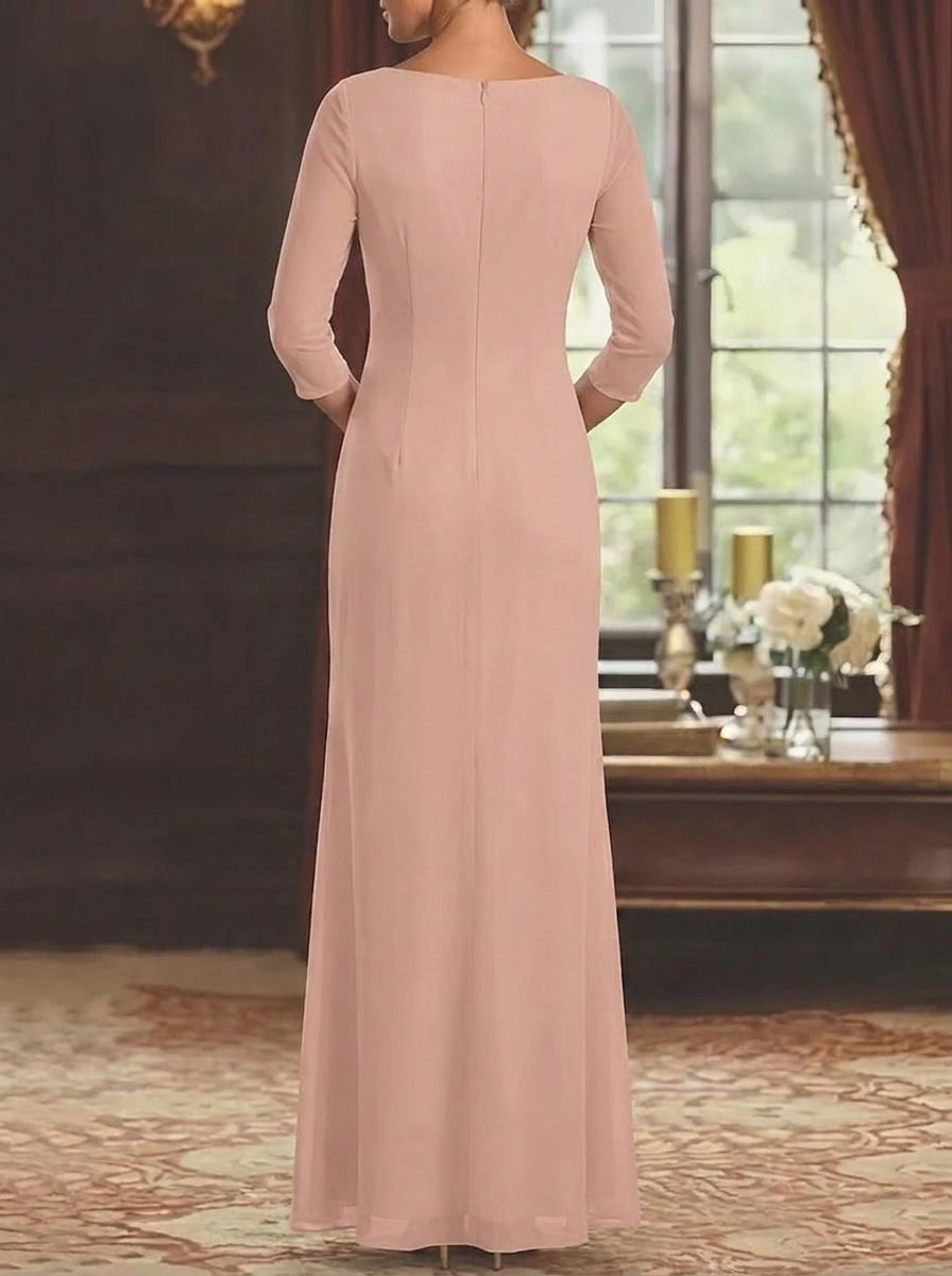 Sheath/Column Square Collar Chiffon Mother of the Bride Dresses Floor-Length 3/4 Sleeves Sequins