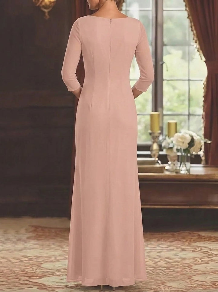 Sheath/Column Square Collar Chiffon Mother of the Bride Dresses Floor-Length 3/4 Sleeves Sequins