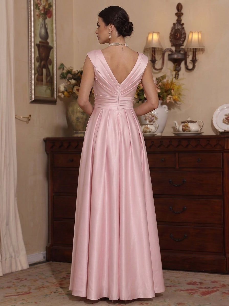 A-Line/Princess V-Neck Satin Mother of the Bride Dresses Floor-Length Sleeveless Ruched