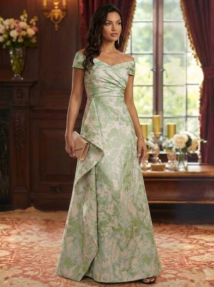 A-Line/Princess Off-the-Shoulder Jacquard Mother of the Bride Dresses Sleeveless Ruffles Floor-Length Ruched