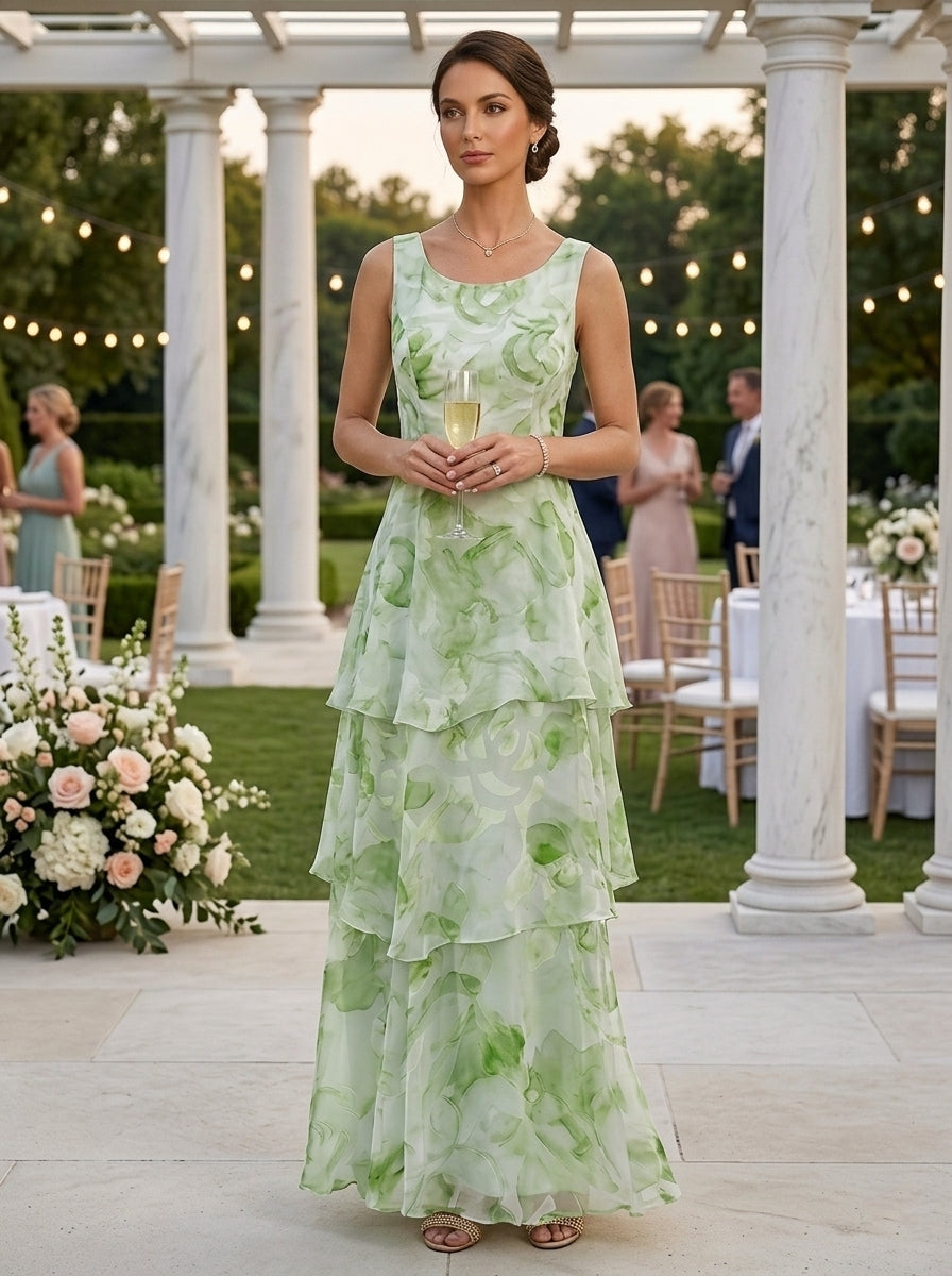 A-Line/Princess Scoop Chiffon Mother of the Bride Dresses with Jacket Floral Ankle-Length 3/4 Sleeves